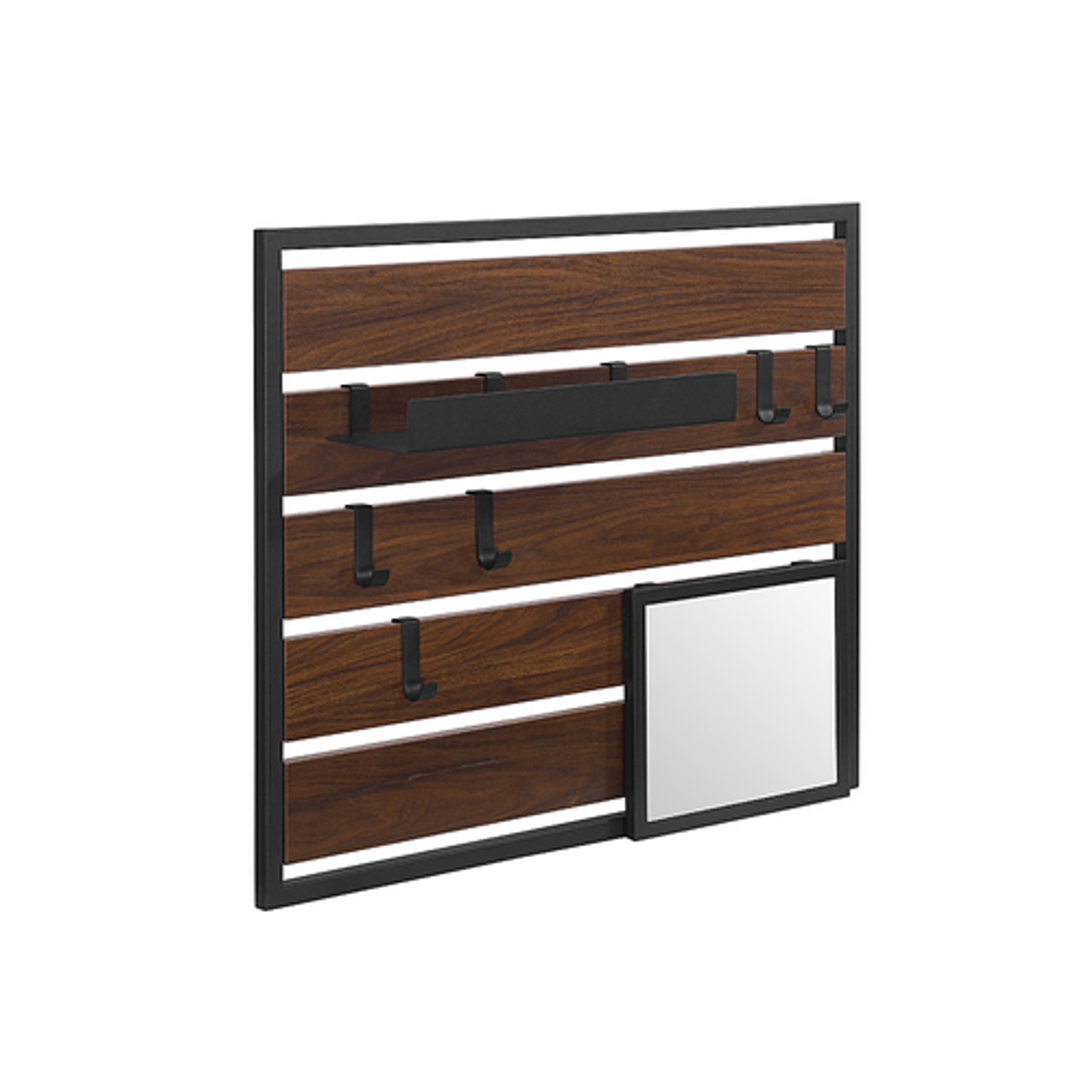 Walker Edison - Urban Wall Organizer with Hooks and Removable Shelf - Dark Walnut