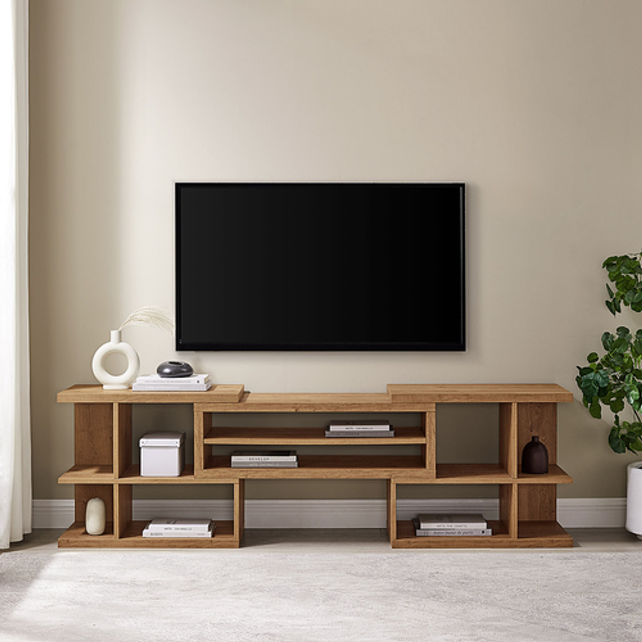 Walker Edison - Modern Adjustable TV Stand for TVs up to 60” - English Oak