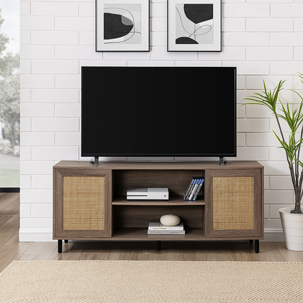 Walker Edison - Boho 2-Door Rattan TV Stand for TVs up to 60” - Driftwood