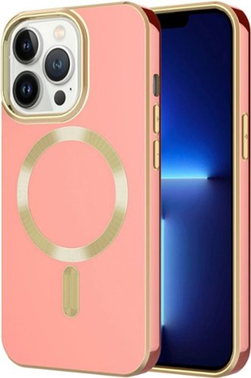 AMPD - Gold Bumper Soft Case with MagSafe for Apple iPhone 13 Pro - Light Pink