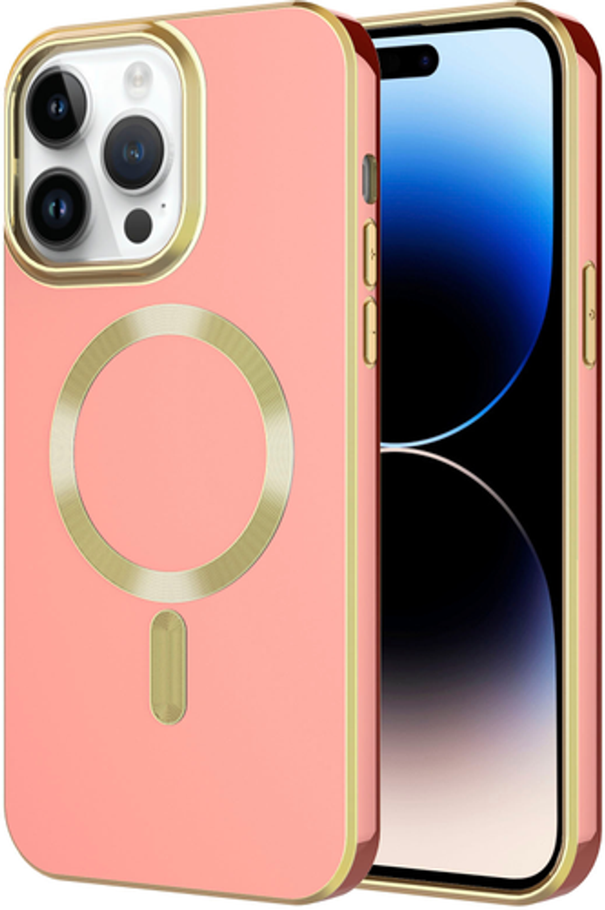 AMPD - Gold Bumper Soft Case with MagSafe for Apple iPhone 14 Pro Max - Light Pink