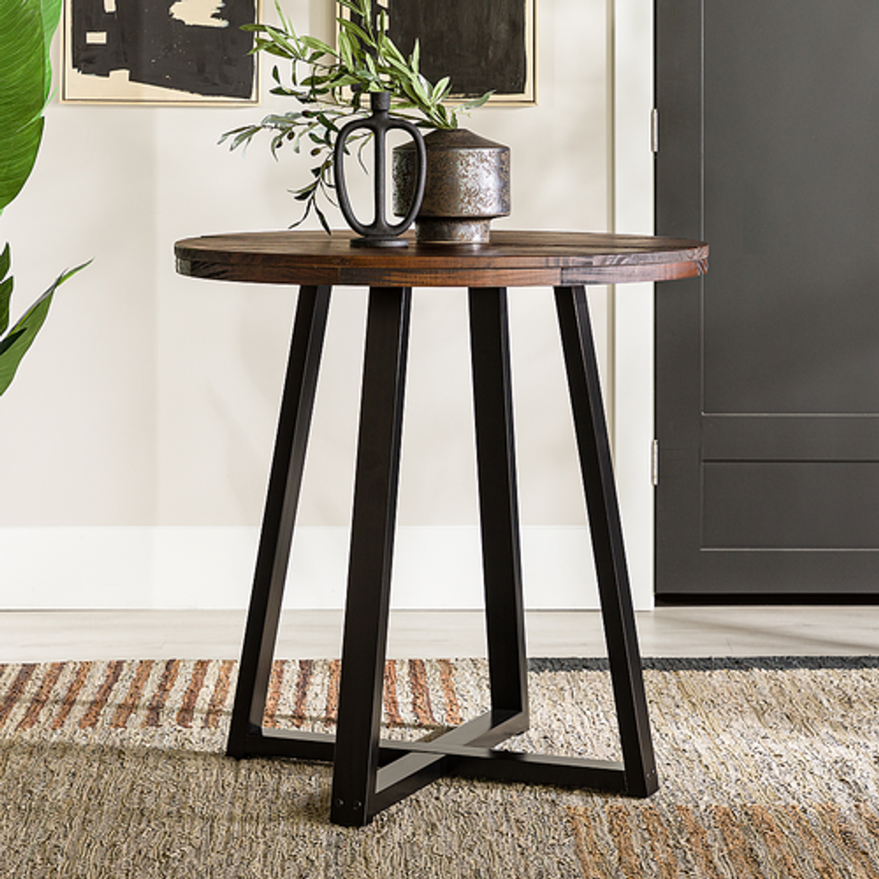 Walker Edison - Rustic Distressed Counter-Height Solid Wood Dining Stool - Mahogany