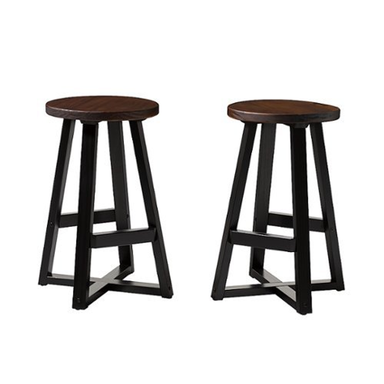 Walker Edison - Rustic Distressed Solid Wood Dining Stool - Mahogany