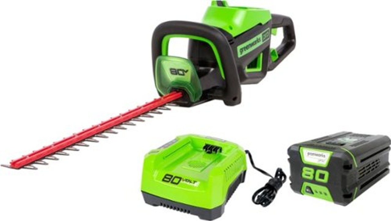 Greenworks - 80V 24" Brushless Hedge Trimmer wtih 2.0Ah Battery & Charger - green