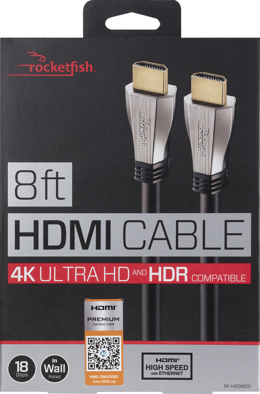 Rocketfish™ - 8' 4K UltraHD/HDR In-Wall Rated HDMI Cable - Black