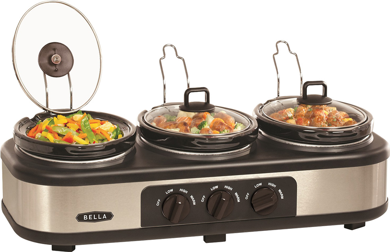 Bella - 3 x 1.5-Quart Triple Slow Cooker - Stainless Steel/Black