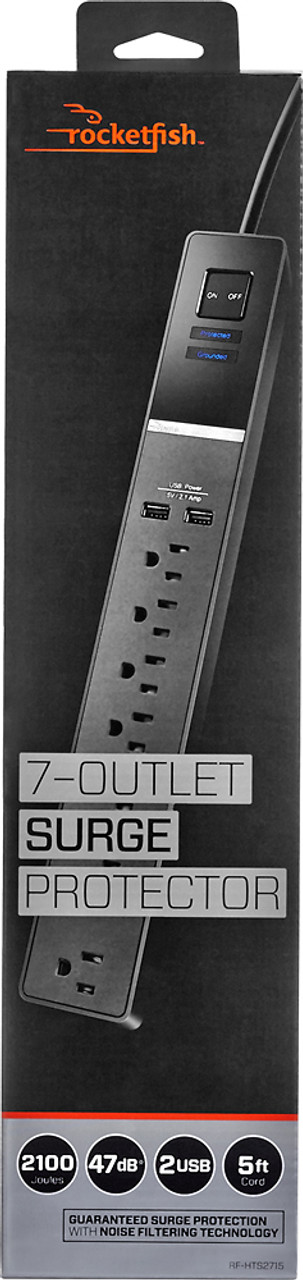 Rocketfish™ - 7-Outlet/2-USB Surge Protector Strip - Black