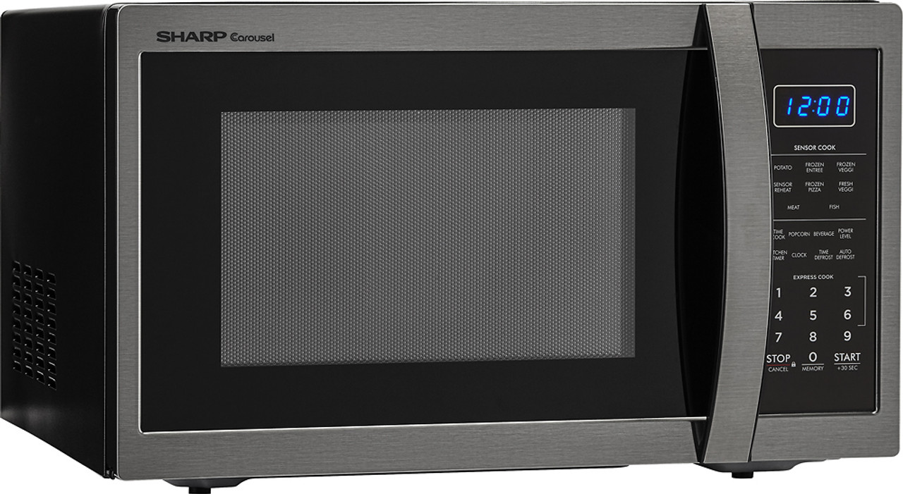 Sharp - Carousel 1.4 Cu. Ft. Mid-Size Microwave - Black stainless steel