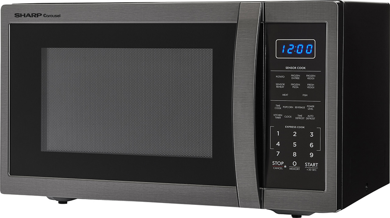 Sharp - Carousel 1.4 Cu. Ft. Mid-Size Microwave - Black stainless steel