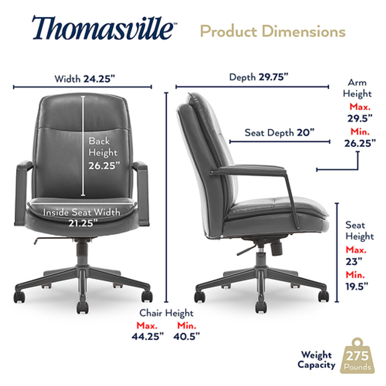 Thomasville - Upton Bonded Leather Office Chair - Gray