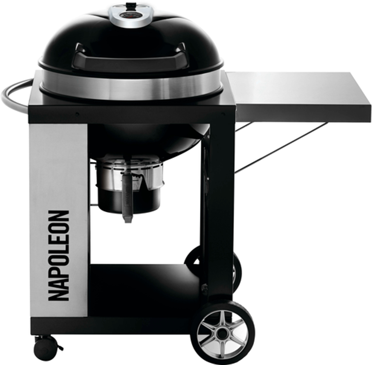 Napoleon - PRO Charcoal Kettle Grill Cart - PRO22K-CART-2 - Large Wheels, Folding Prep Shelf, Hinged Cooking Grids - Black