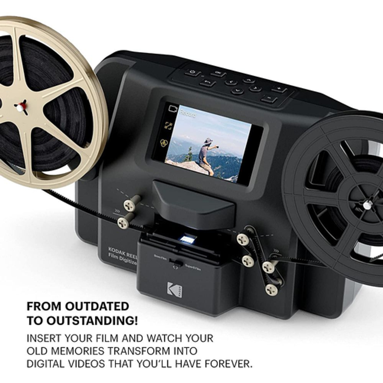 Kodak - REELS Portable Scanner, Film Digitizer, Photo Scanner & Slide Viewer, 8mm & Super 8 Films Converter - Black