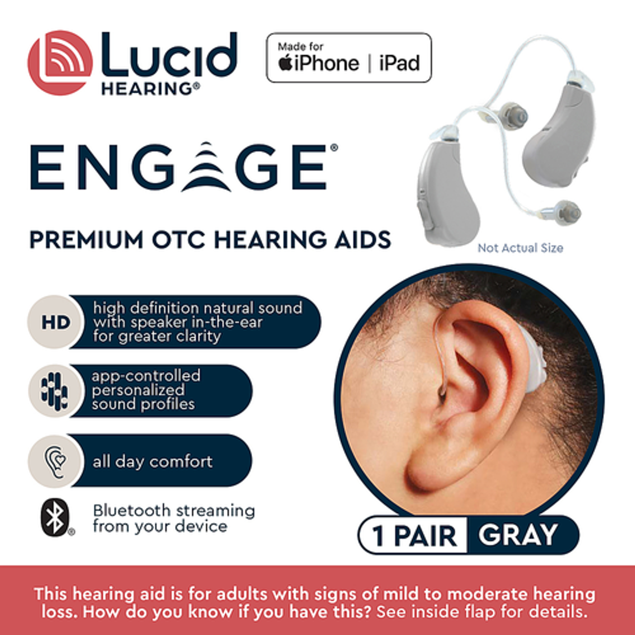 Lucid Hearing - OTC Engage Premium Hearing Aids iPhone - Grey