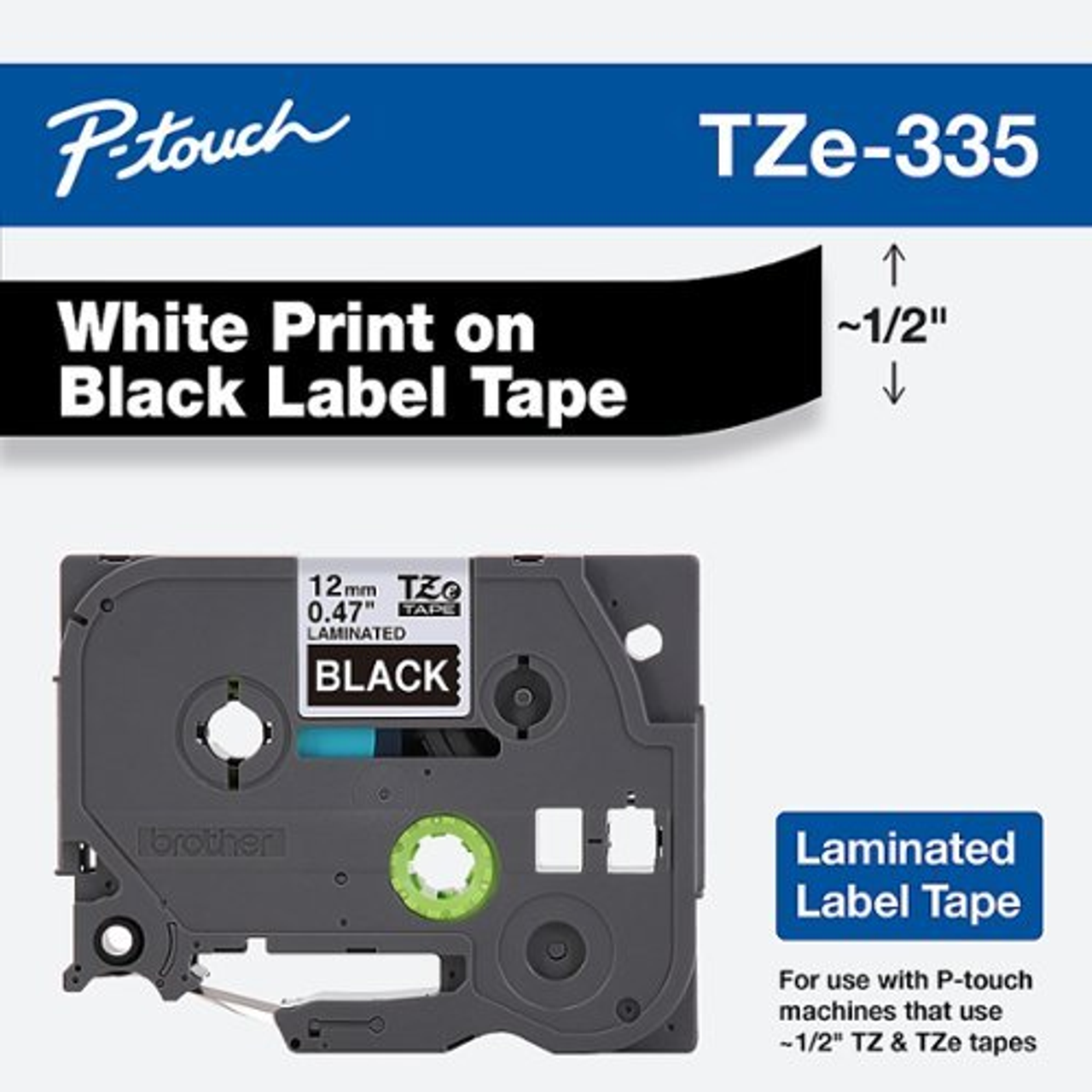 Brother - P-touch TZE-335 ~3/4" (0.70") x 8m (26.2’) White on Black Laminated Label Tape - White on Black