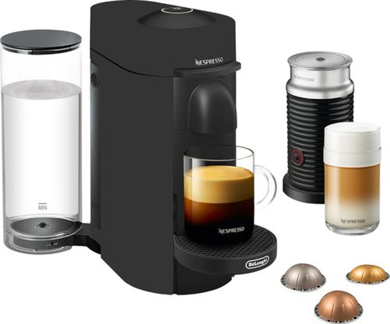 Nespresso - De'Longhi VertuoPlus Coffee Maker and Espresso Machine with Aeroccino Milk Frother - Black Matte