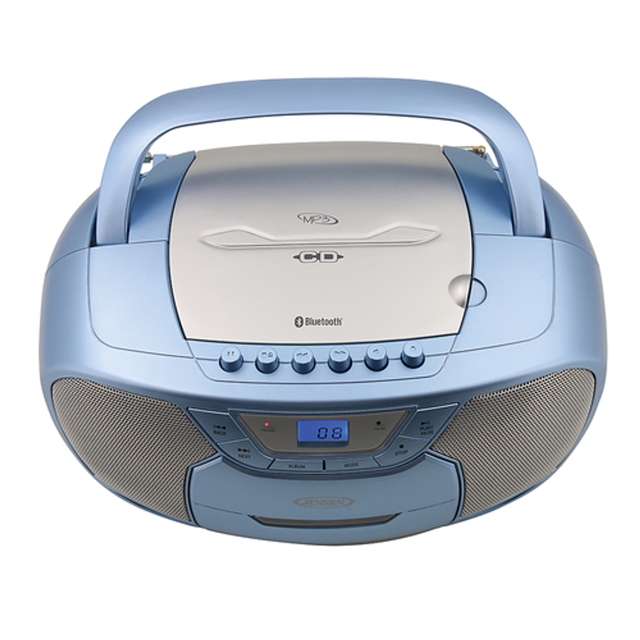 Jensen - Portable Bluetooth Stereo with AM/FM, CD, Cassette Player, Ambient Blue Lighting, Aux Line-in and Headphone Jack - Blue