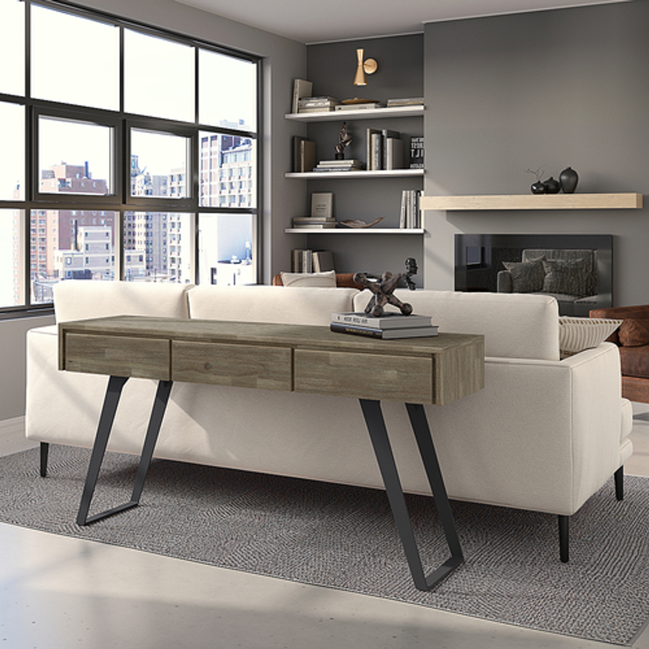 Simpli Home - Lowry Console Sofa Table - Distressed Grey
