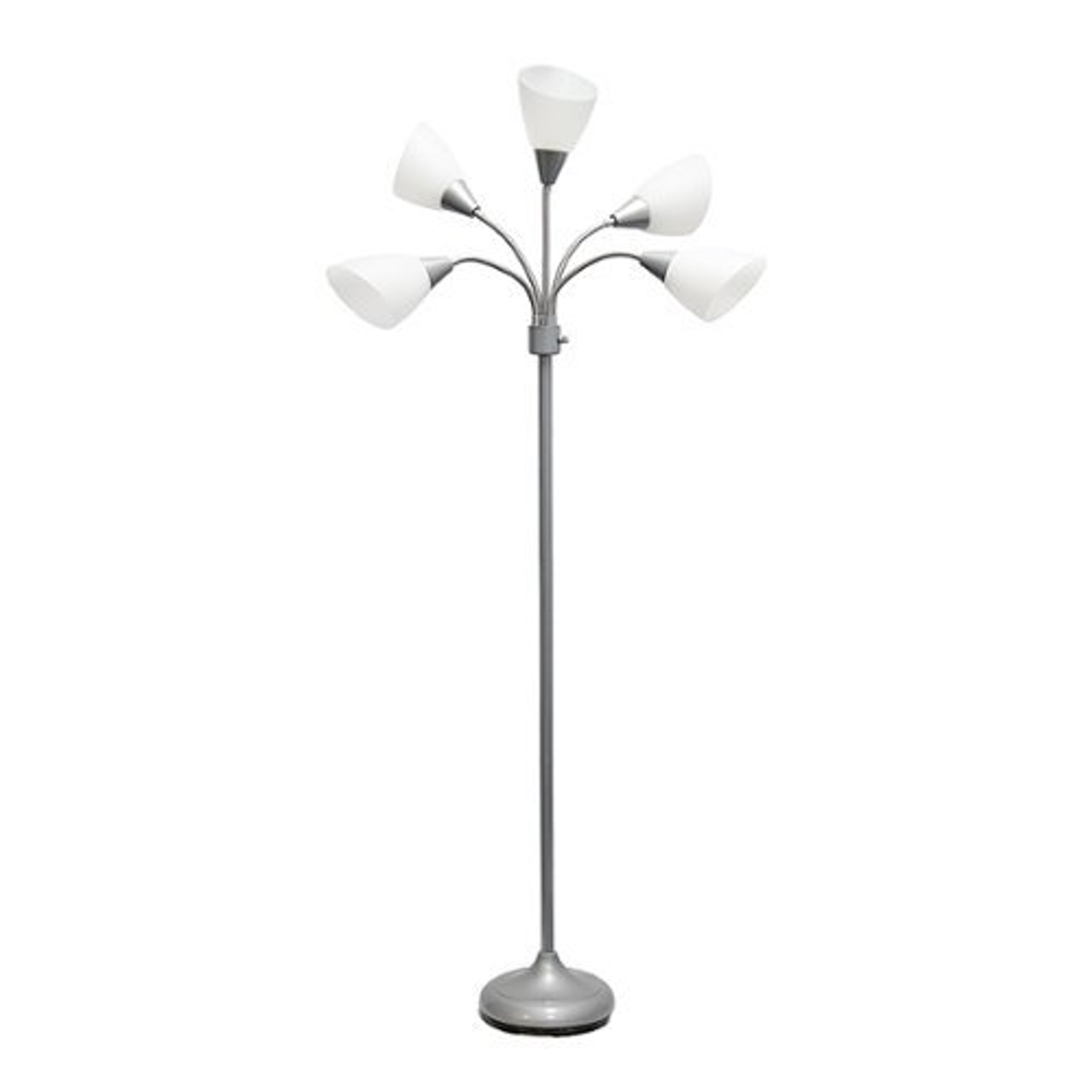 Simple Designs 5 Light Adjustable Gooseneck Floor Lamp - Silver/White Shades