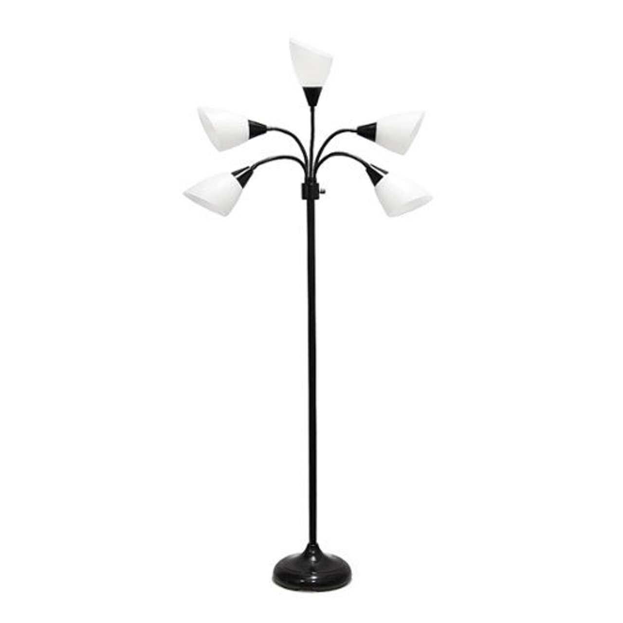 Simple Designs 5 Light Adjustable Gooseneck Floor Lamp - Black/White Shades