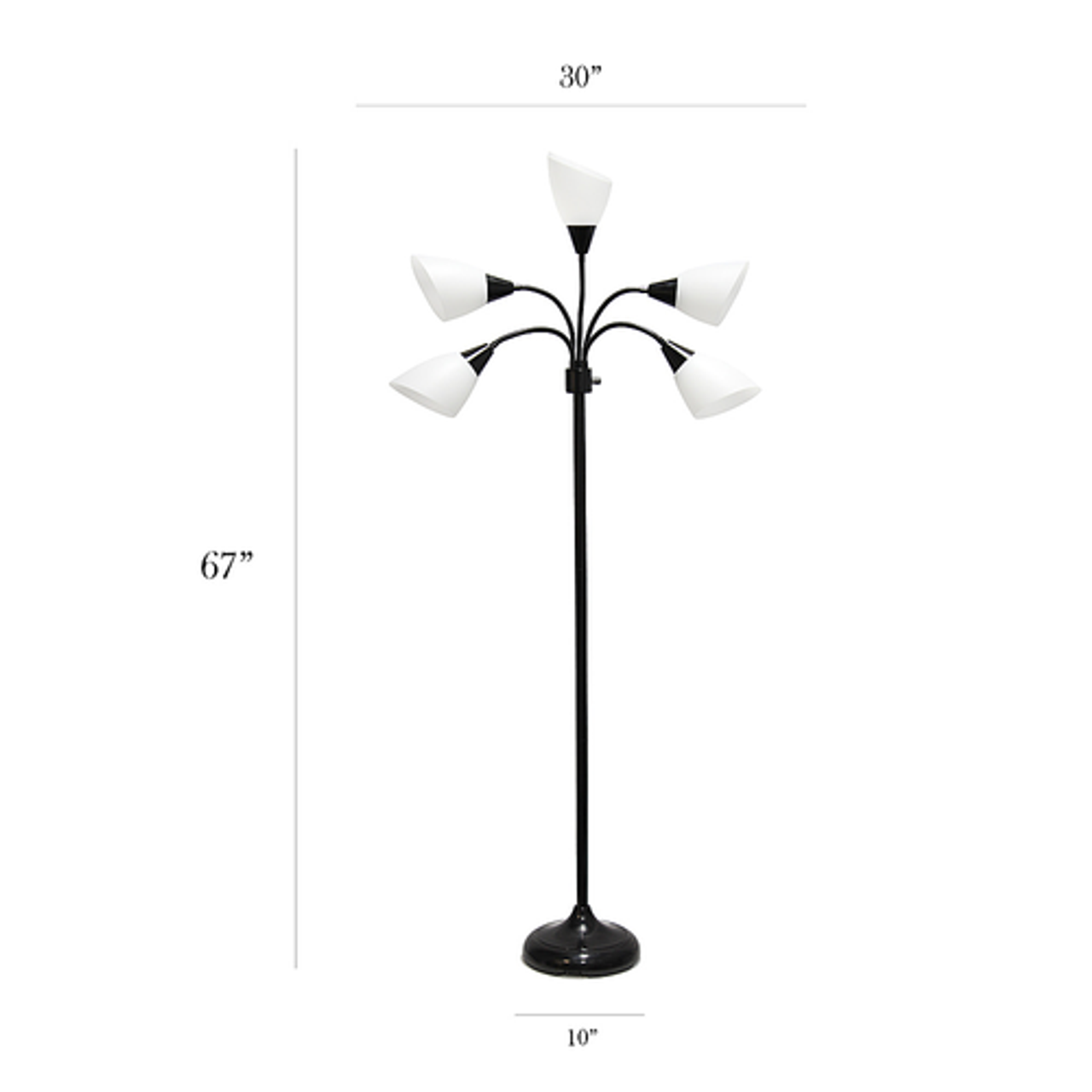 Simple Designs 5 Light Adjustable Gooseneck Floor Lamp - Black/White Shades