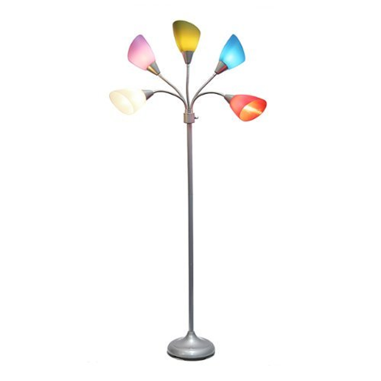 Simple Designs 5 Light Adjustable Gooseneck Floor Lamp - Silver/Primary Multicolored Shades