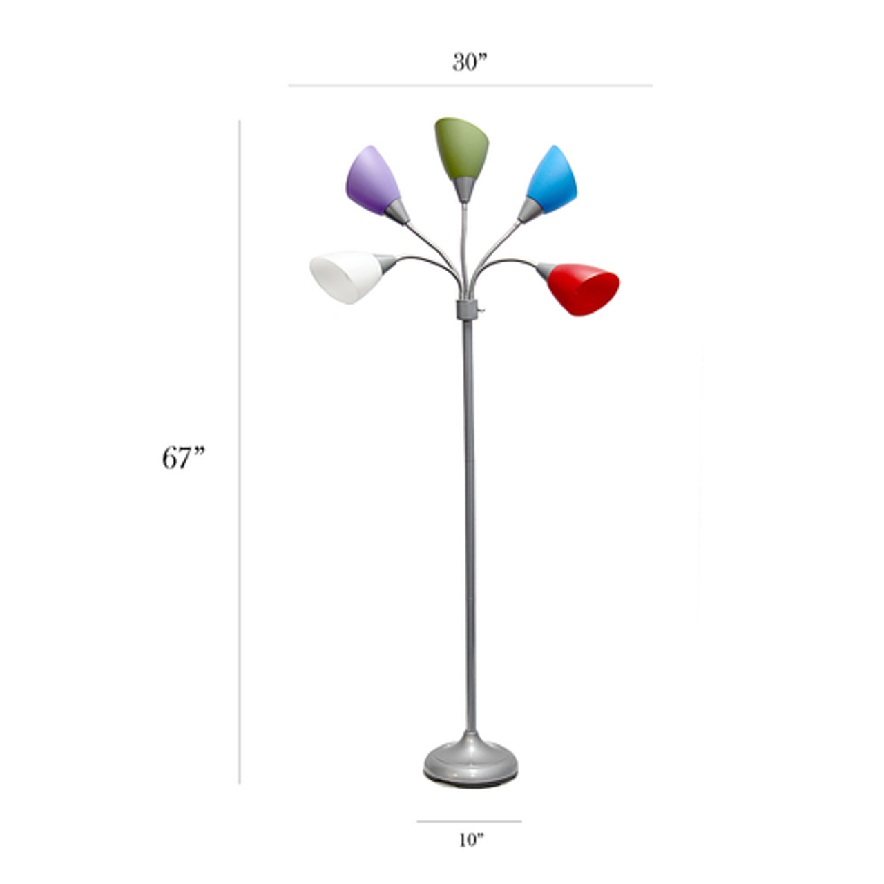 Simple Designs 5 Light Adjustable Gooseneck Floor Lamp - Silver/Primary Multicolored Shades