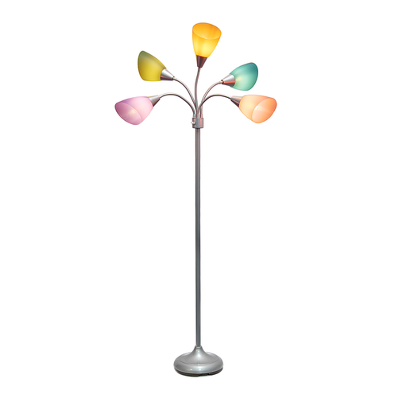 Simple Designs 5 Light Adjustable Gooseneck Floor Lamp - Silver/Fun Multicolored Shades