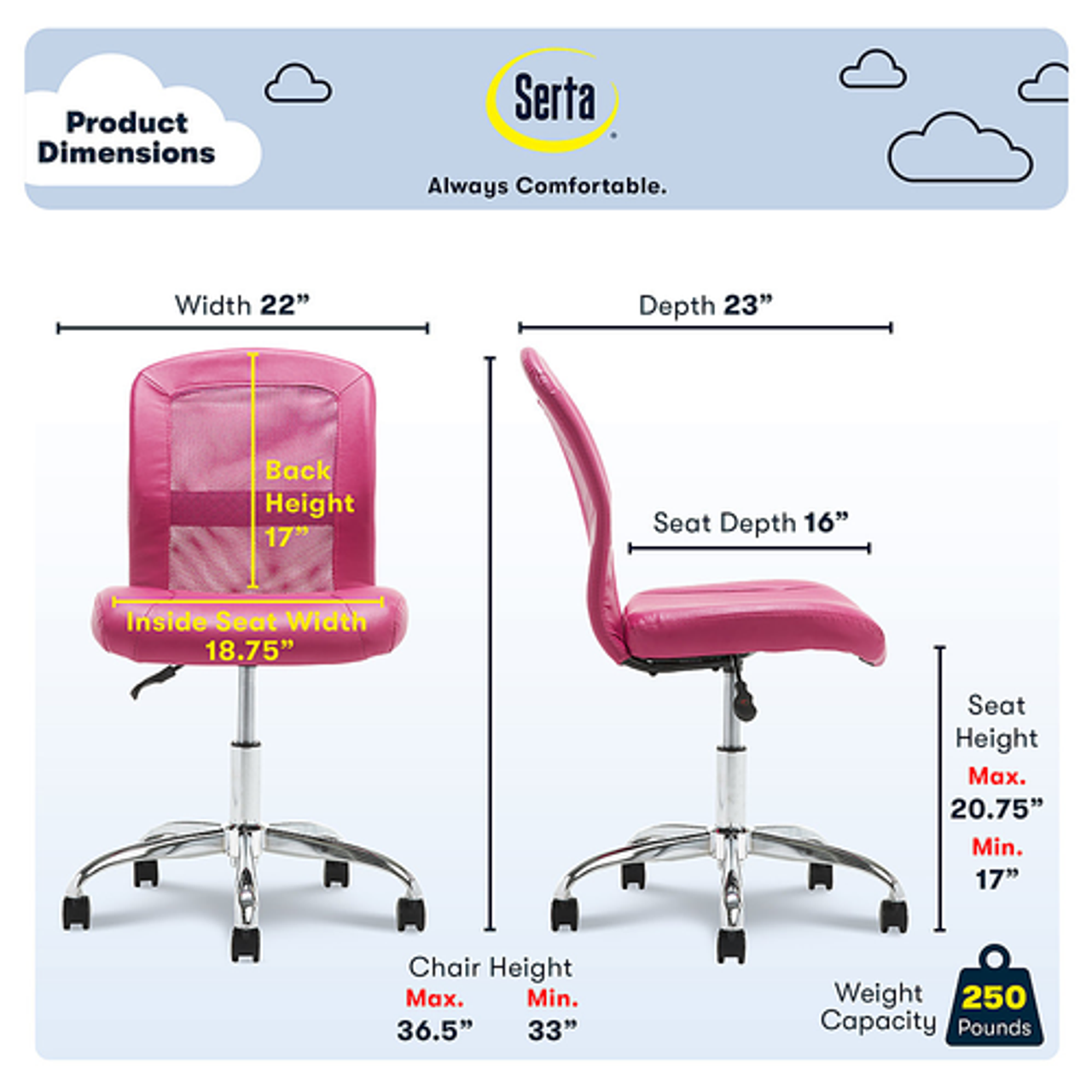Serta - Essentials Mesh Task Office Chair - Electric Pink