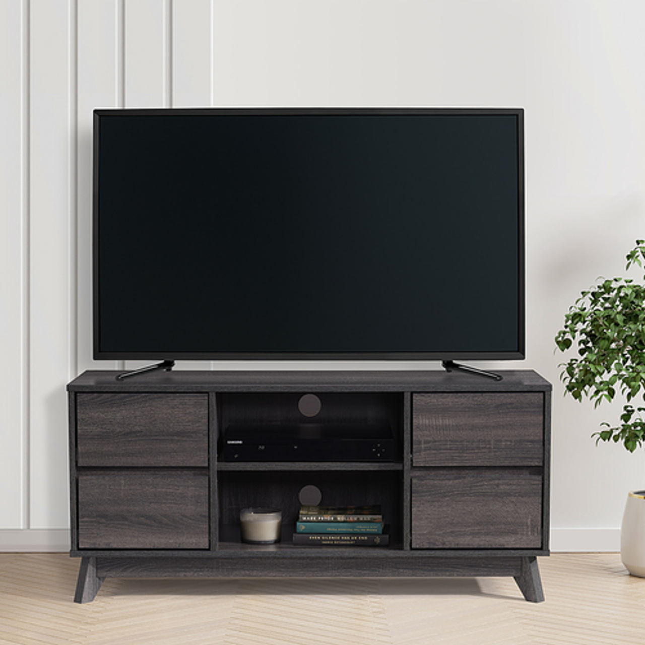 CorLiving - Hollywood Wood Grain TV Stand with Drawers for TVs up to 55" - Dark Grey