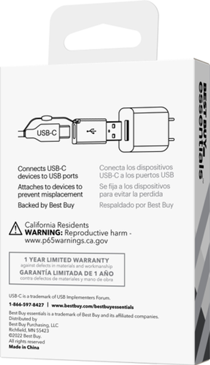 Best Buy essentials™ - Female USB-C to Male USB Adapter (2-Pack) - White