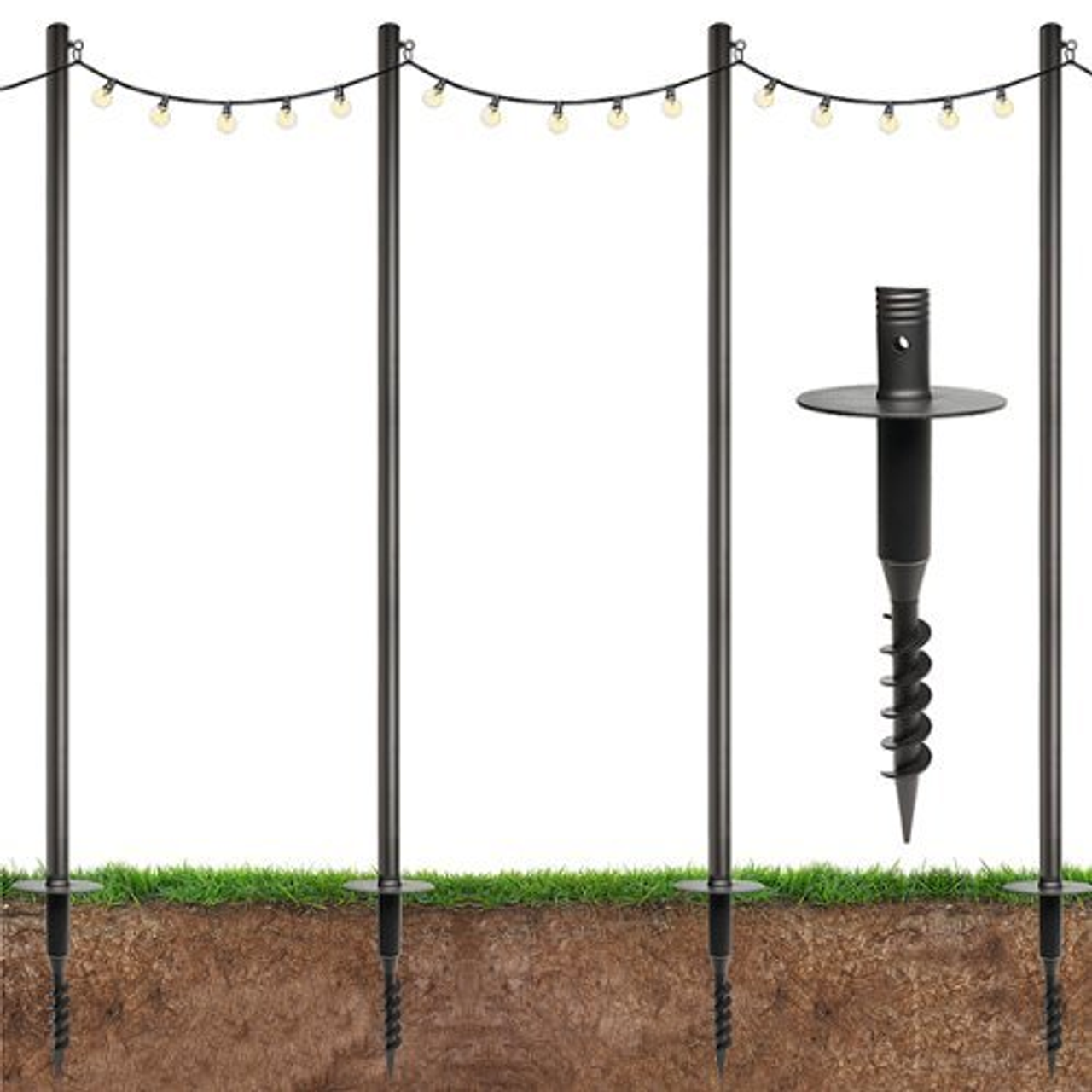 Excello Global Products - Prem String Lt Poles - 4 Pk, 10 Ft – Yard Mount