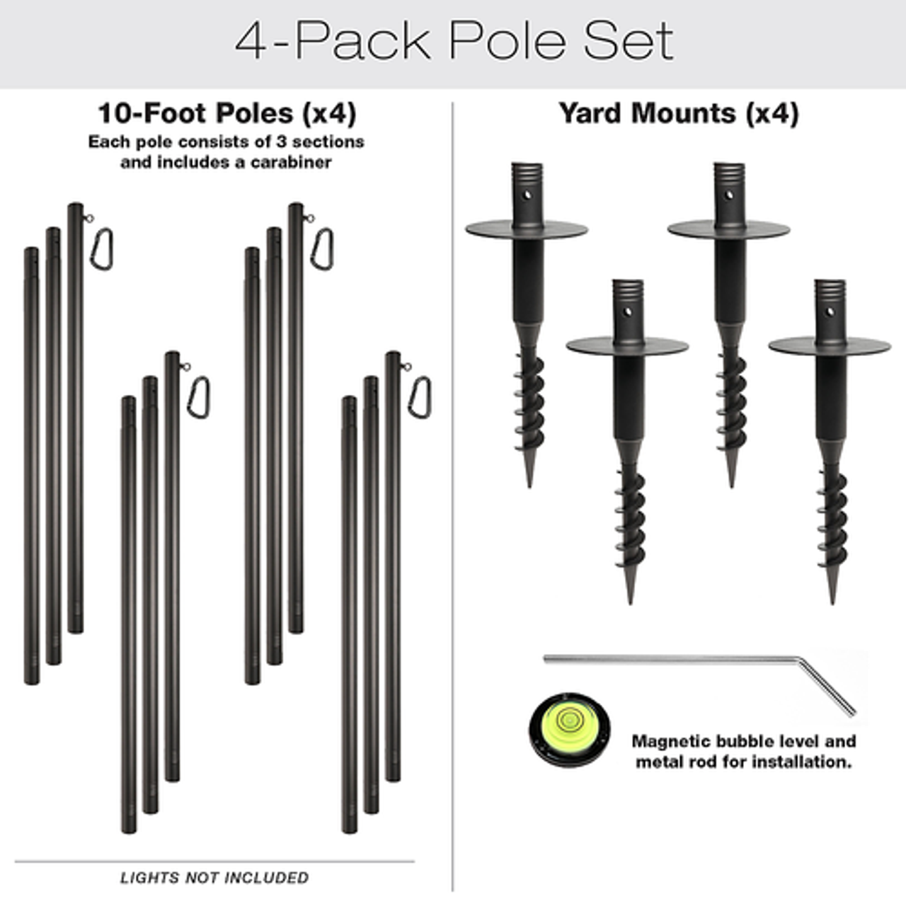 Excello Global Products - Prem String Lt Poles - 4 Pk, 10 Ft – Yard Mount