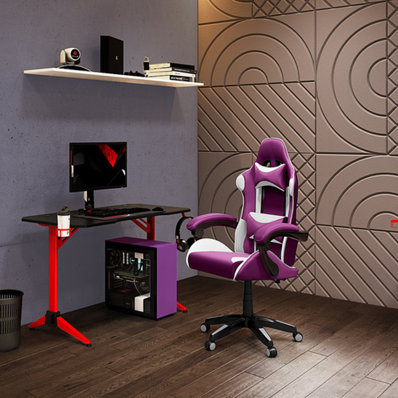 CorLiving - Ravagers Gaming Chair - Purple and White