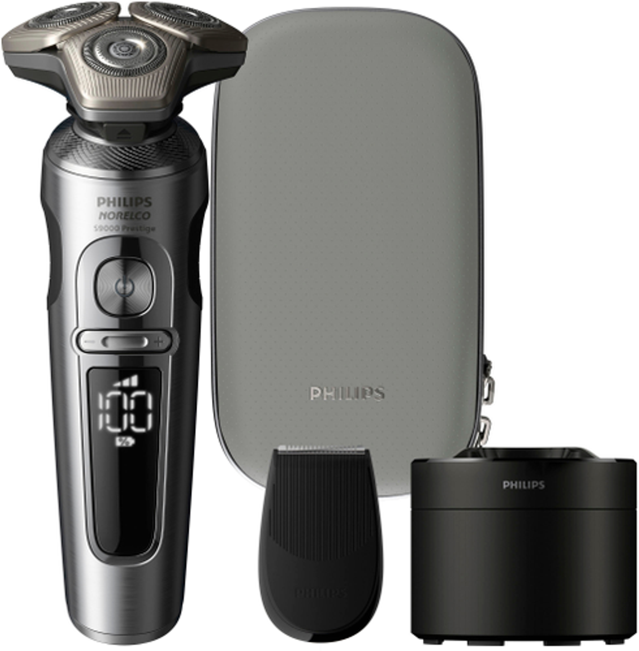 Philips Norelco S9000 Prestige Rechargeable Wet & Dry Shaver with Precision Trimmer and Premium Case, SP9841/84 - Light Brushed Chrome