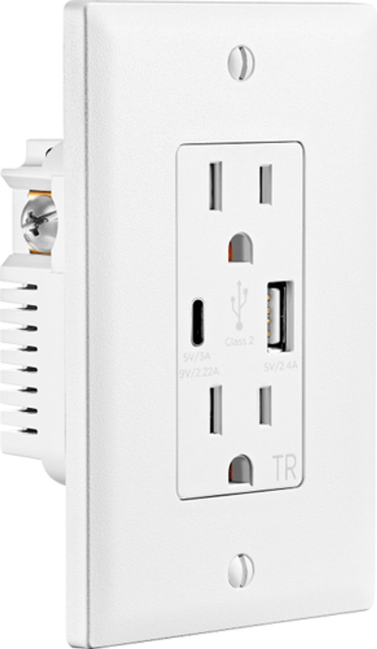 Insignia™ - 2-Outlet/2-USB In-Wall Tamper-Resistant Surge Protector - White