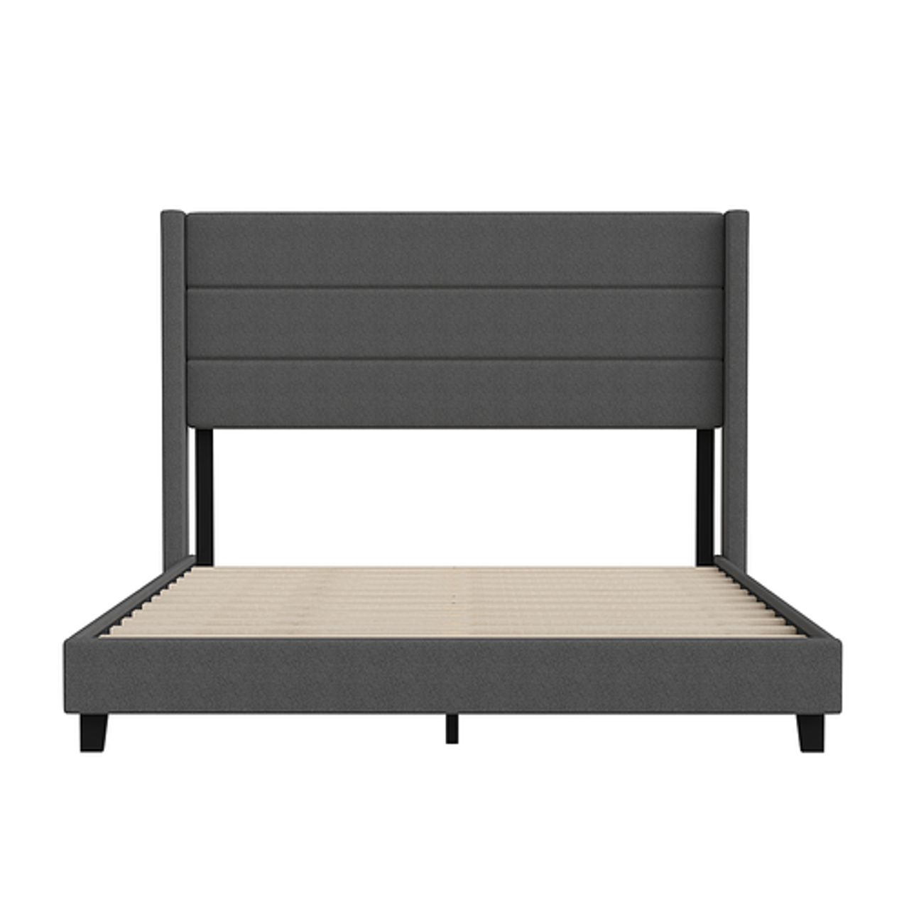 Flash Furniture - Hollis Queen Size Upholstered Platform Bed with Wingback Headboard-Charcoal Faux Linen - Charcoal