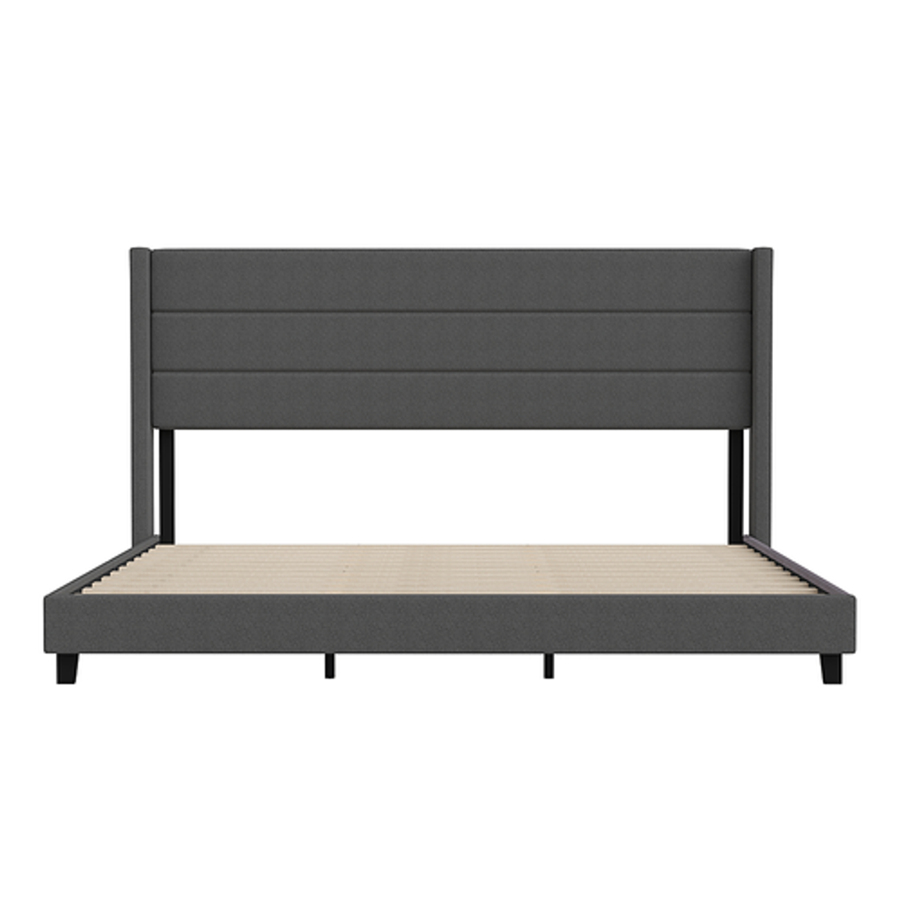 Flash Furniture - Hollis King Size Upholstered Platform Bed with Wingback Headboard-Charcoal Faux Linen - Charcoal