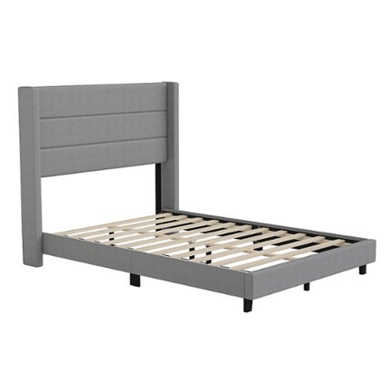 Flash Furniture - Hollis Full Size Upholstered Platform Bed with Wingback Headboard-Gray Faux Linen - Gray