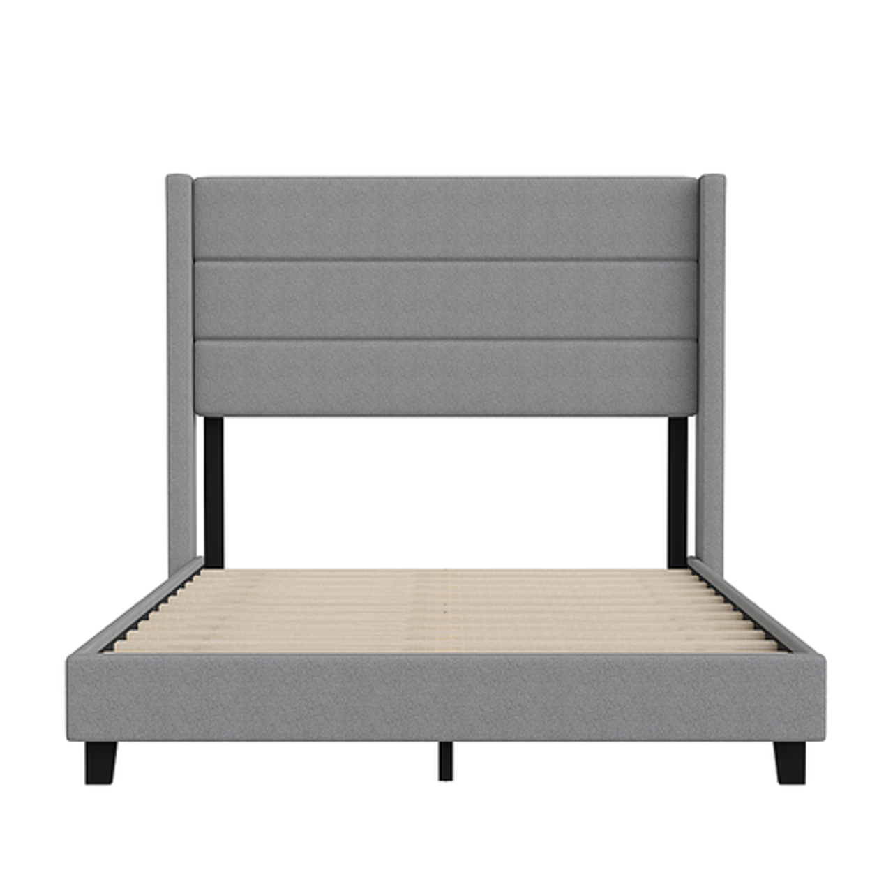 Flash Furniture - Hollis Full Size Upholstered Platform Bed with Wingback Headboard-Gray Faux Linen - Gray