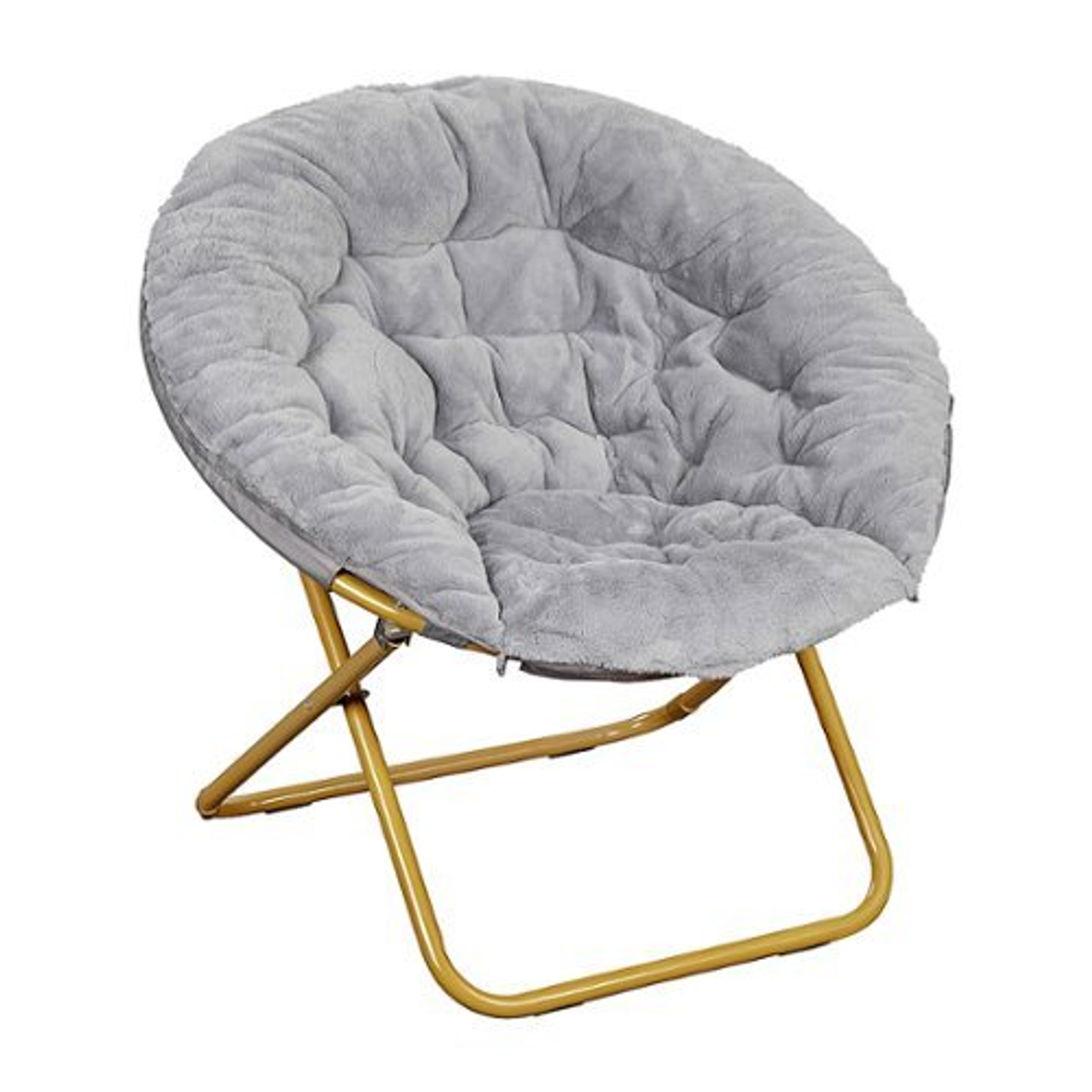 Flash Furniture - Gwen Folding XL Faux Fur Saucer Chair for Dorm or Bedroom - Dusty Aqua/Soft Gold - Gray/Soft Gold