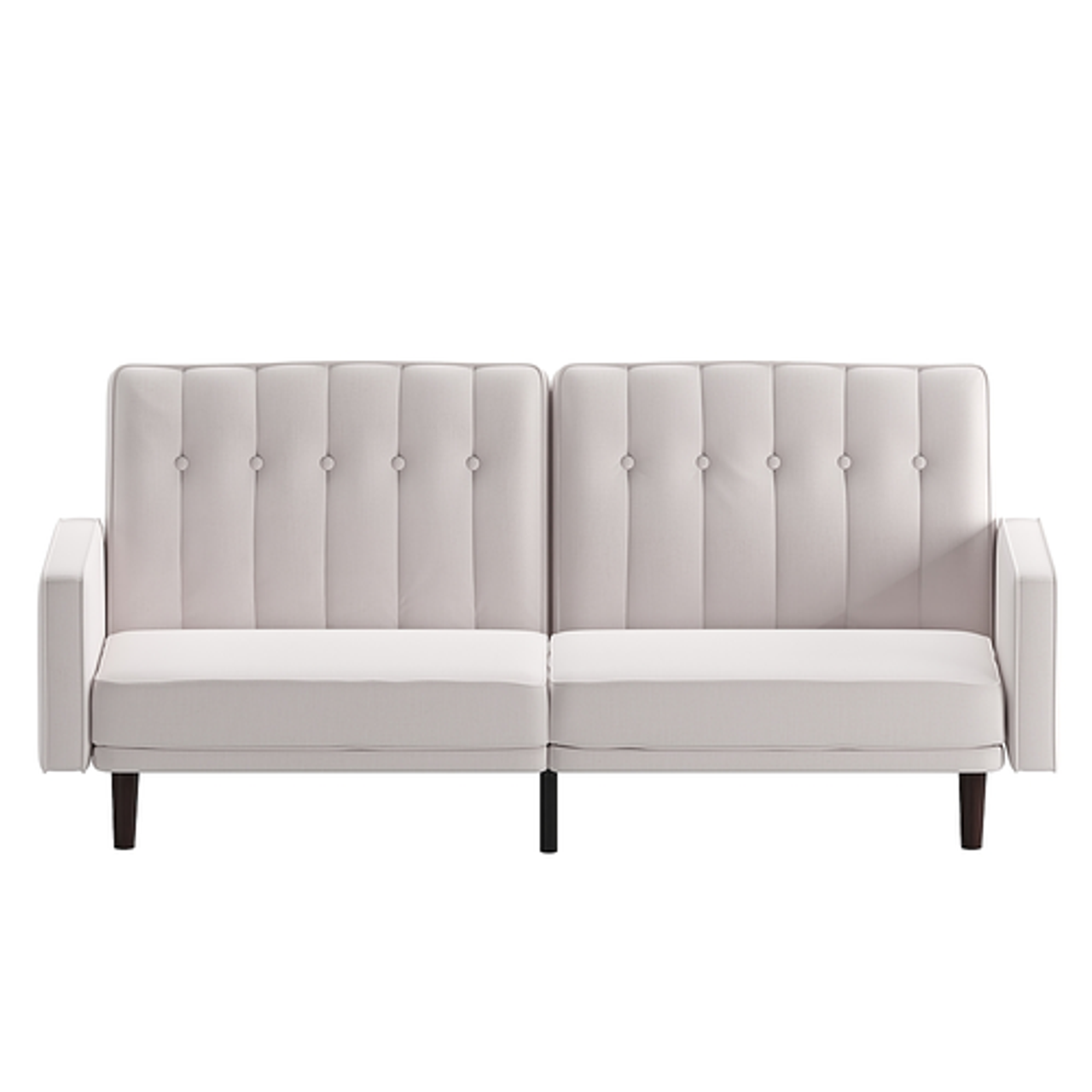 Flash Furniture - Carter Convertible Split Back Tufted Futon Sofa with Wooden Legs in Faux Linen - Stone