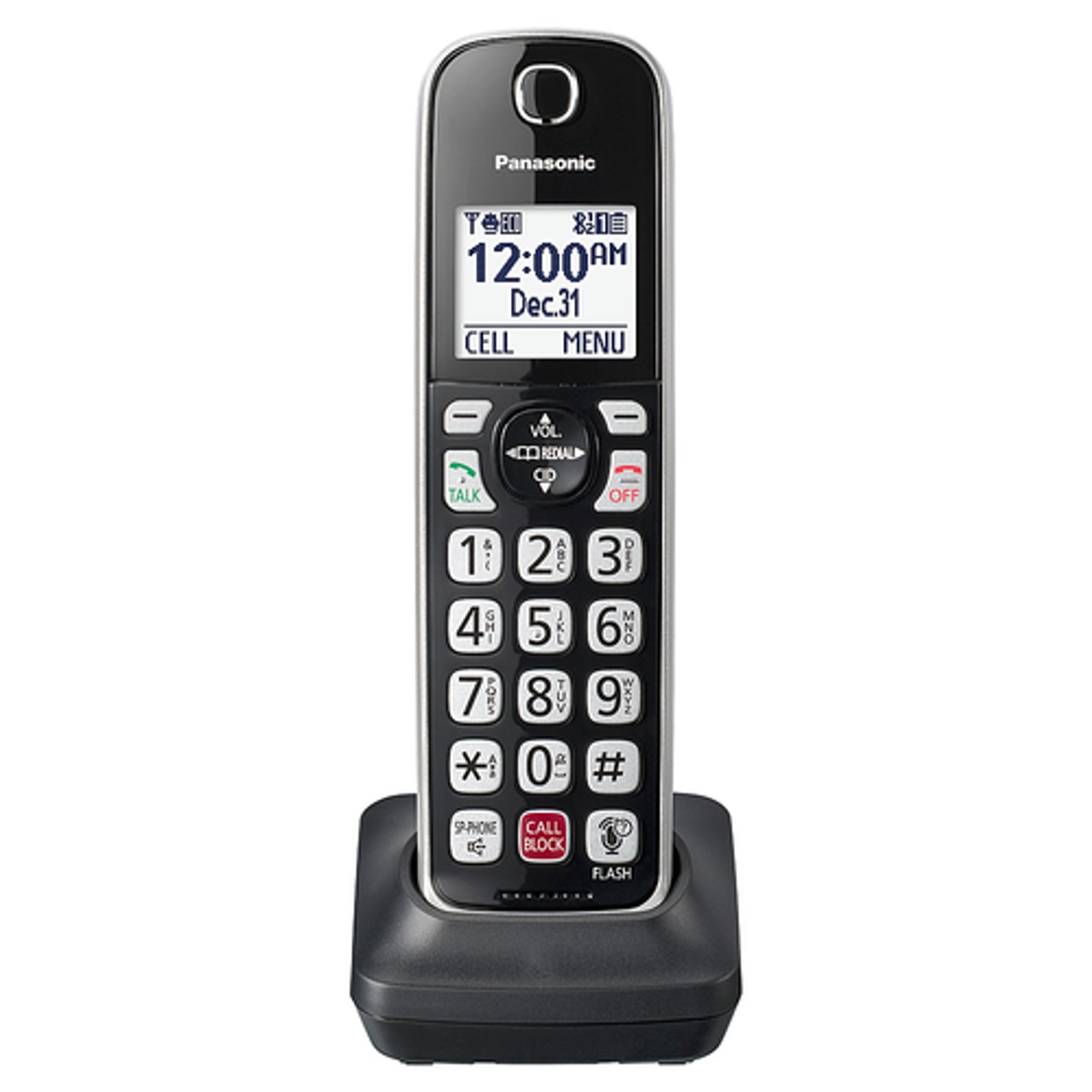 Panasonic - KX-TGDA86S Additional Handset for use with KX-TGD86x Series Cordless Phone Systems - Black with Silver Trim