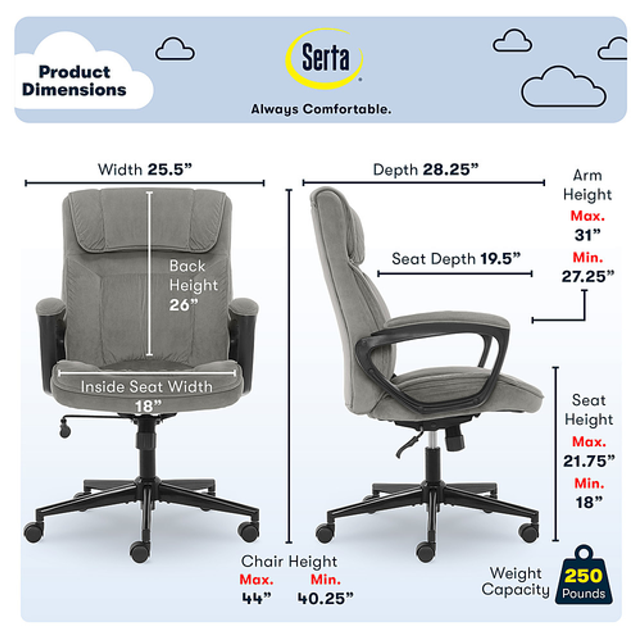 Serta - Hannah Executive Office Chair with Headrest Pillow - Soft Plush - Gray