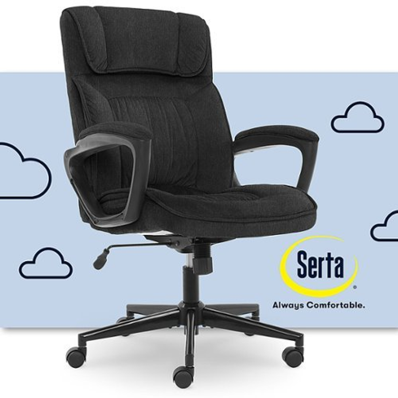 Serta - Hannah Upholstered Executive Office Chair with Headrest Pillow - Charcoal Gray