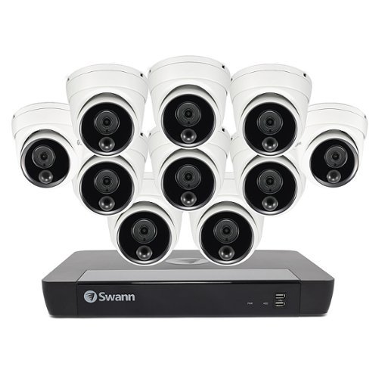 Swann - Master Series 16-Channel, 10 Dome Camera, Indoor/Outdoor PoE Wired 4K UHD 2TB HDD NVR Security Surveillance System