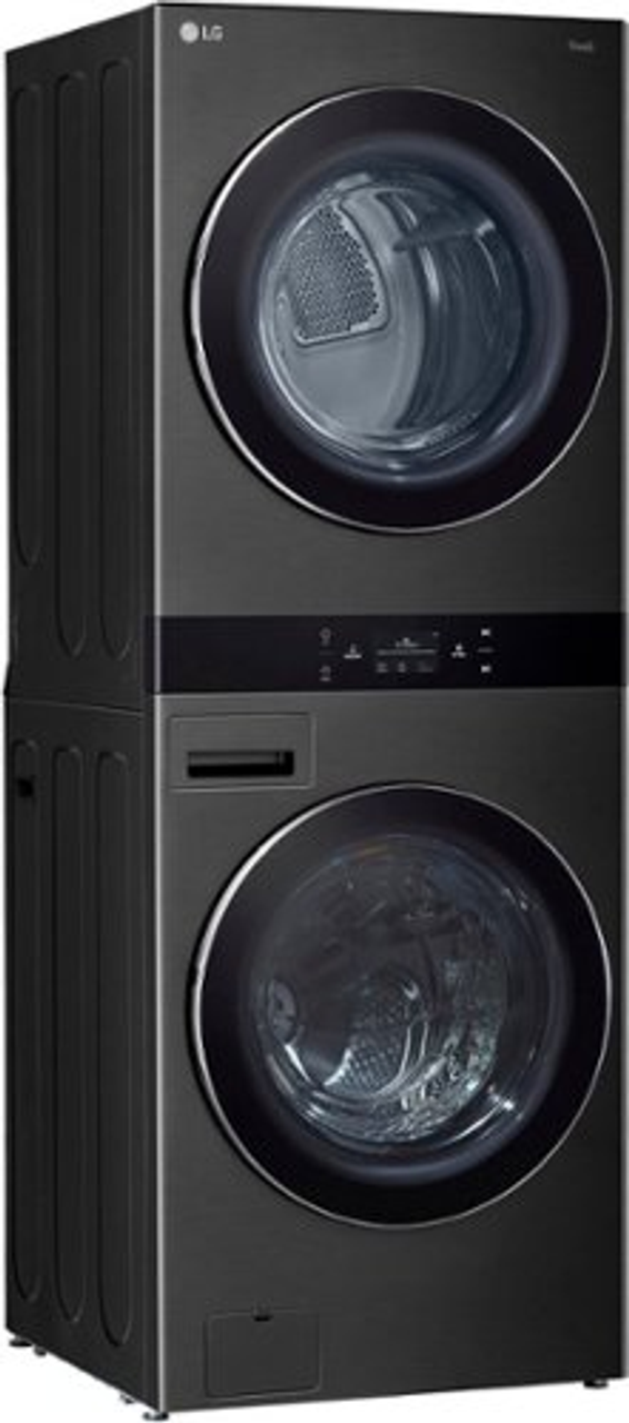 LG - 5.0 Cu. Ft. HE Smart Front Load Washer and 7.4 Cu. Ft. Electric Dryer Laundry Center with Steam and Center Control - Black Steel