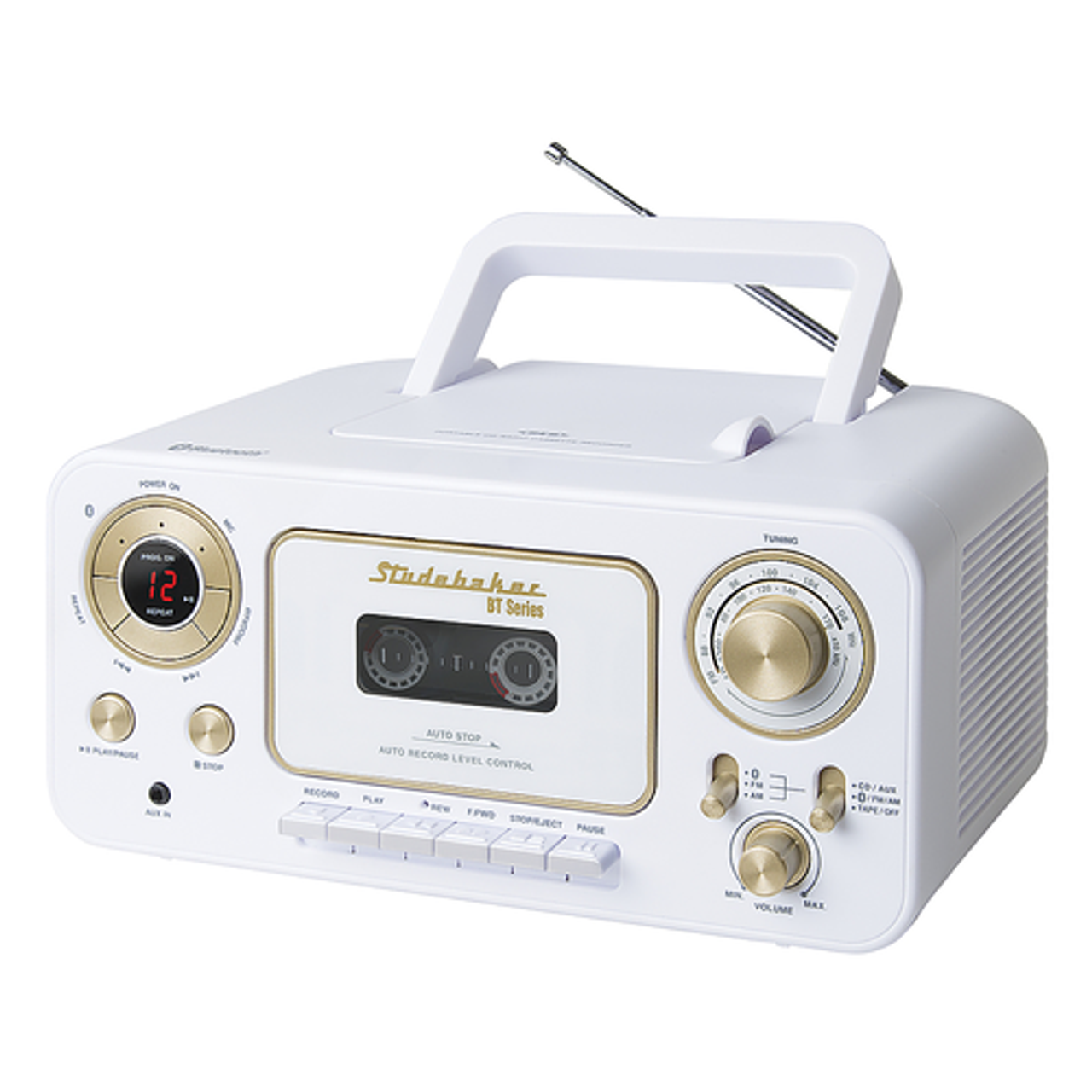 Studebaker - Portable Stereo CD Player with Bluetooth, AM/FM Stereo Radio and Cassette Player/Recorder - White
