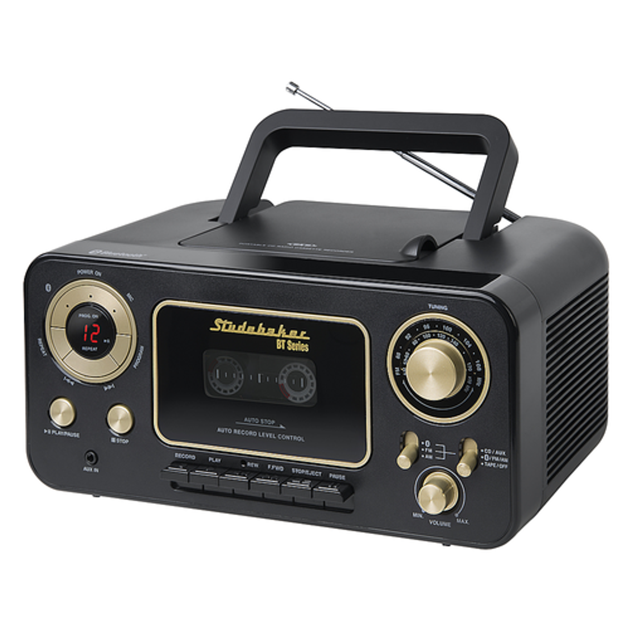 Studebaker - Portable Stereo CD Player with Bluetooth, AM/FM Stereo Radio and Cassette Player/Recorder - Black