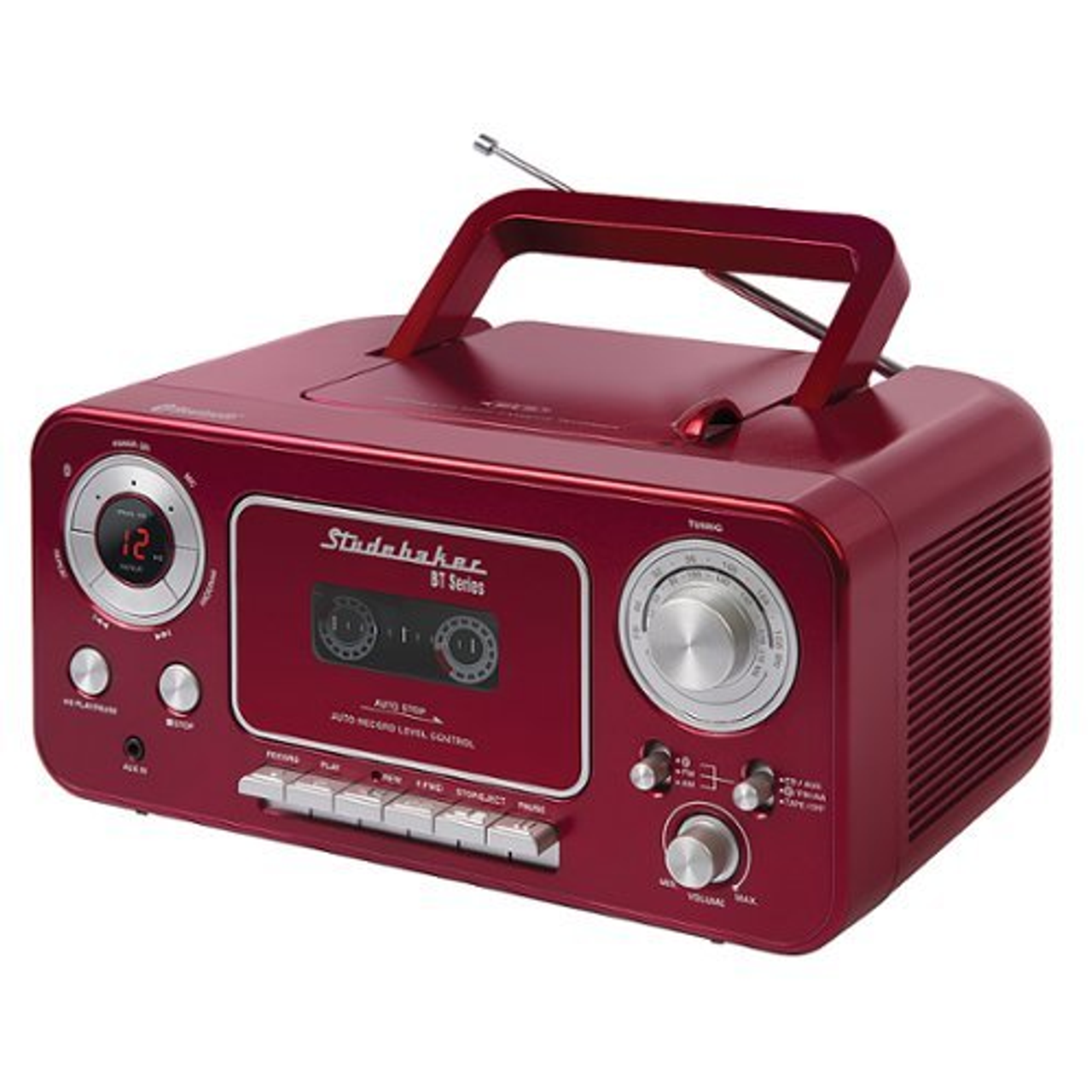 Studebaker - Portable Stereo CD Player with Bluetooth, AM/FM Stereo Radio and Cassette Player/Recorder - Red