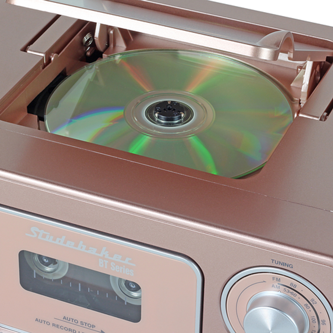 Studebaker - Portable Stereo CD Player with Bluetooth, AM/FM Stereo Radio and Cassette Player/Recorder - Rose Gold